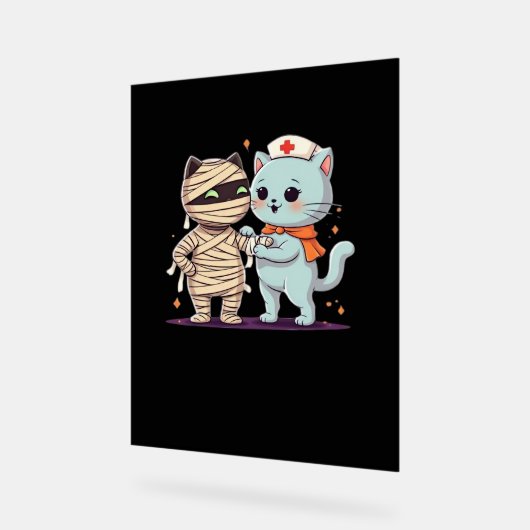 かわいいハロウィーンパルスマイラ&ナース猫オーバーサイズ アクリルサイン (傾斜)