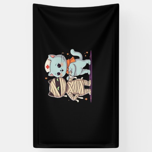 かわいいハロウィーンパルスマイラ&ナース猫オーバーサイズ 横断幕 (縦)