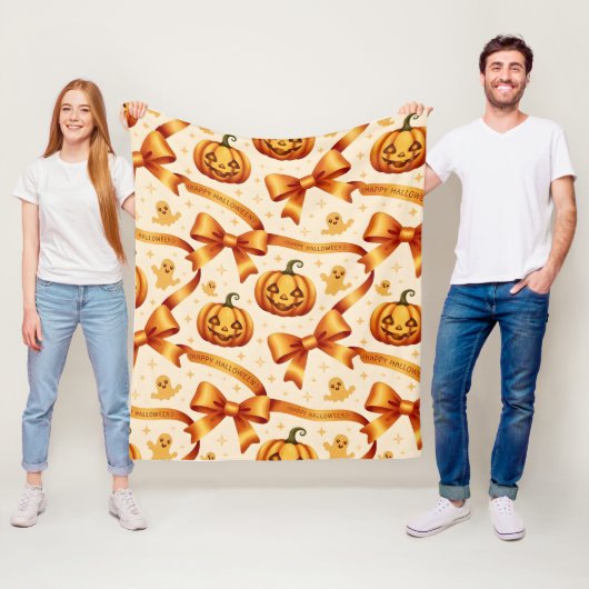 かわいいハロウィーンパンプキン&ボウズ フリースブランケット (インサイチュ)