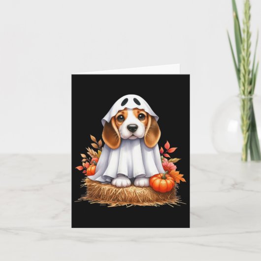 かわいいハロウィーンビーグルドッグアズ幽霊犬のオーナードッグズ カード (正面)