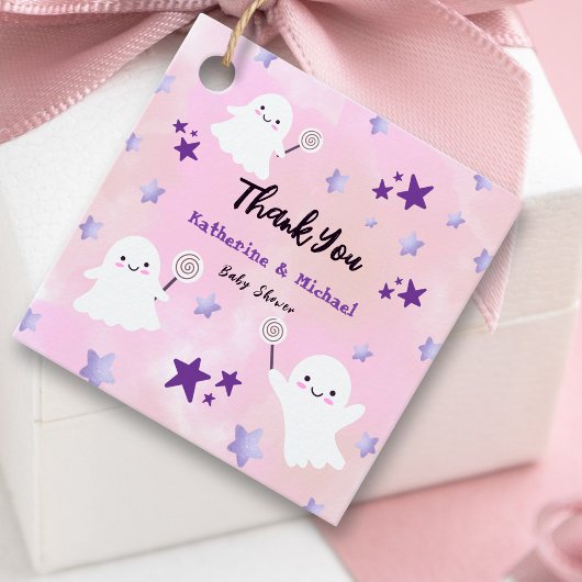 かわいいハロウィーンピンクの女の子ベビーシャワーメッセージカード フェイバータグ