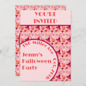 かわいいハロウィーンピンクガールパーティの招待状 招待状 (正面/裏面)
