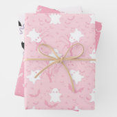 かわいいハロウィーンピンク幽霊とこうもり ラッピングペーパーシート (インサイチュ)