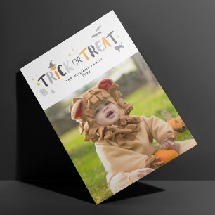 かわいいハロウィーンフォトカードのトリックまたはトリートメント カード