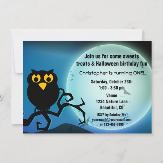 かわいいハロウィーンフクロウベビー1st誕生日招待状 招待状 (裏面)
