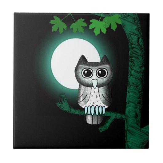 かわいいハロウィーンフクロウ タイル (正面)