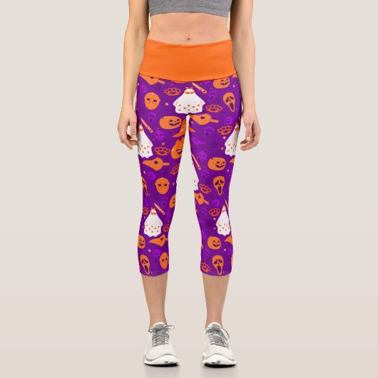 かわいいハロウィーンフローラ幽霊オレンジ カプリレギンス (正面)