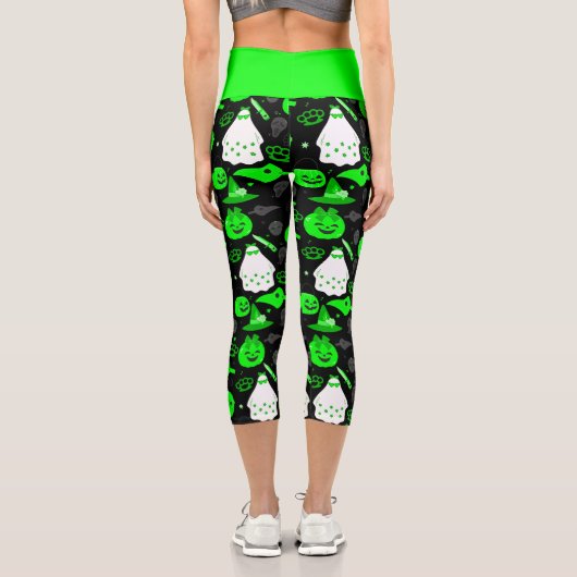 かわいいハロウィーンフローラ幽霊酸グリーン カプリレギンス (裏面)