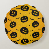 かわいいハロウィーンブラックカボチャ&こうもりパターン ラウンドクッション (裏面)