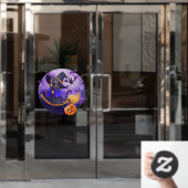 かわいいハロウィーンブラックキャットこうもりと魔女ブルーム ウィンドウサイン (オフィスドア)