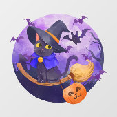 かわいいハロウィーンブラックキャットこうもりと魔女ブルーム ウィンドウサイン (シート)