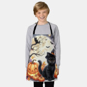 かわいいハロウィーンブラックキャットとカボチャ エプロン (着用した状態)