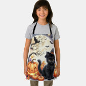 かわいいハロウィーンブラックキャットとカボチャ エプロン (インサイチュ)