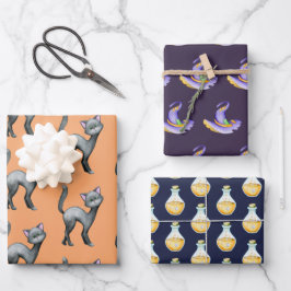 かわいいハロウィーンブラックキャットウィッチハットポーション ラッピングペーパーシート