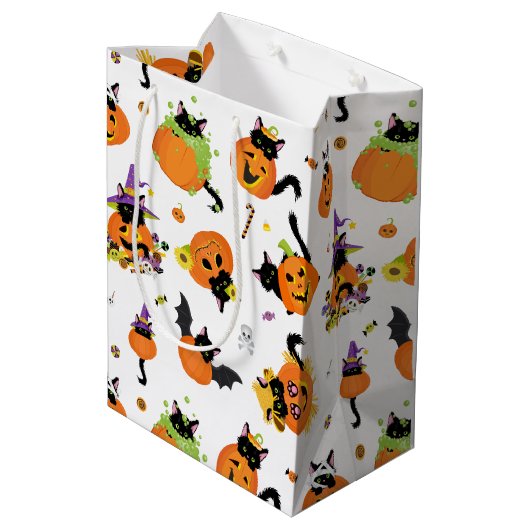 かわいいハロウィーンブラックキャットキャンディミディミディアム抱き枕 ミディアムペーパーバッグ (裏面アングル)