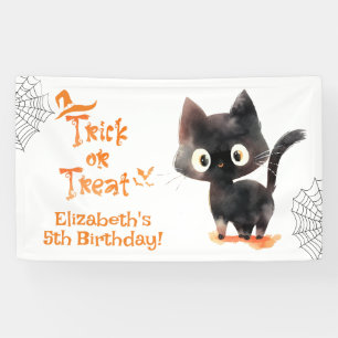 かわいいハロウィーンブラックキャットトリックまたは誕生日おごり 横断幕