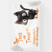 かわいいハロウィーンブラックキャットトリックまたは誕生日おごり 横断幕 (縦)