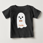 かわいいハロウィーンボーイ幽霊プレイドボウキッズ名 ベビーTシャツ (正面)