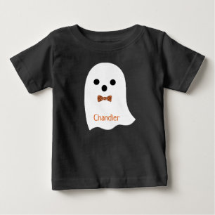 かわいいハロウィーンボーイ幽霊プレイドボウキッズ名 ベビーTシャツ