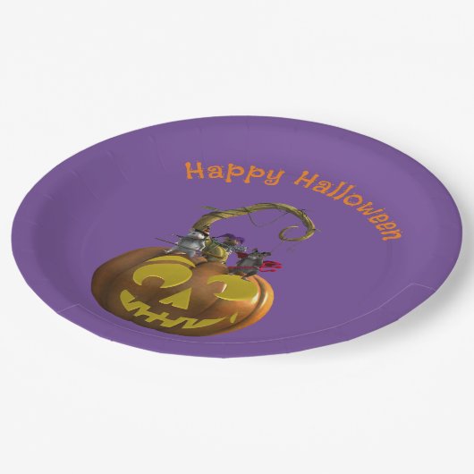 かわいいハロウィーンマウストリオ ペーパープレート (アングル)