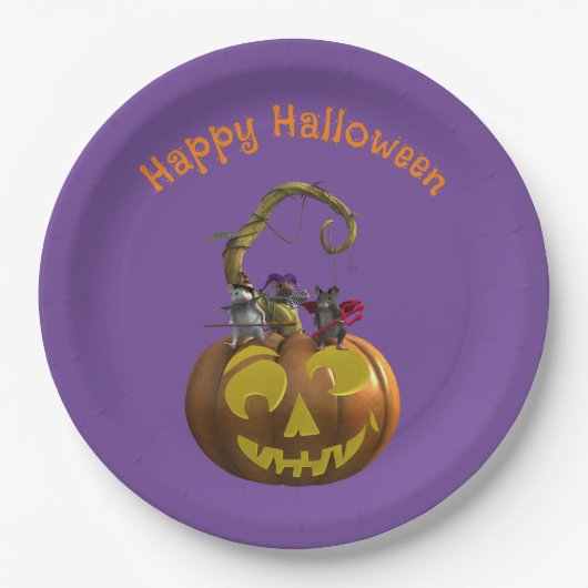 かわいいハロウィーンマウストリオ ペーパープレート (正面)