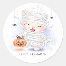 かわいいハロウィーンミイラとカボチャ ラウンドシール