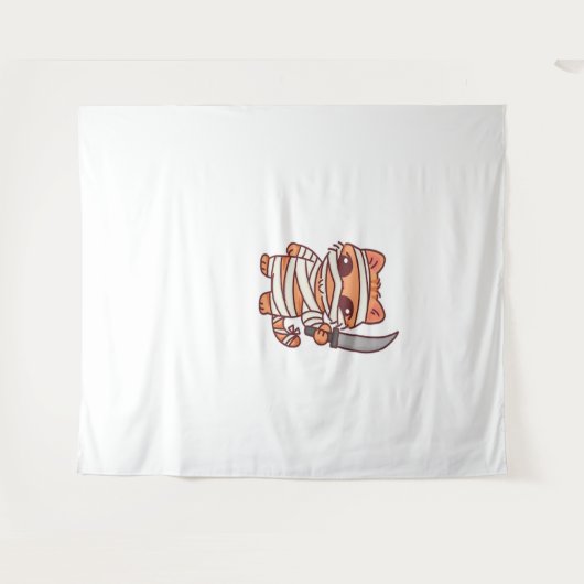 かわいいハロウィーンミイラクラシックネコT-Sh タペストリー (正面(横))