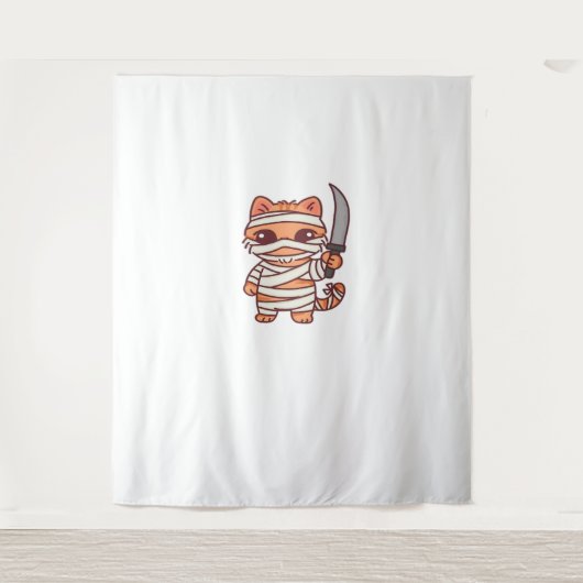 かわいいハロウィーンミイラクラシックネコT-Sh タペストリー (正面)