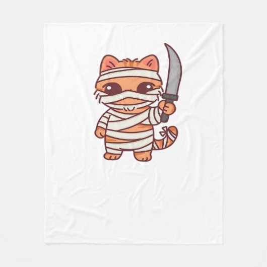 かわいいハロウィーンミイラクラシックネコT-Sh フリースブランケット (正面)