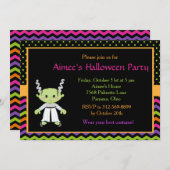 かわいいハロウィーンモンスターガールハローウィンパーティ 招待状 (正面/裏面)