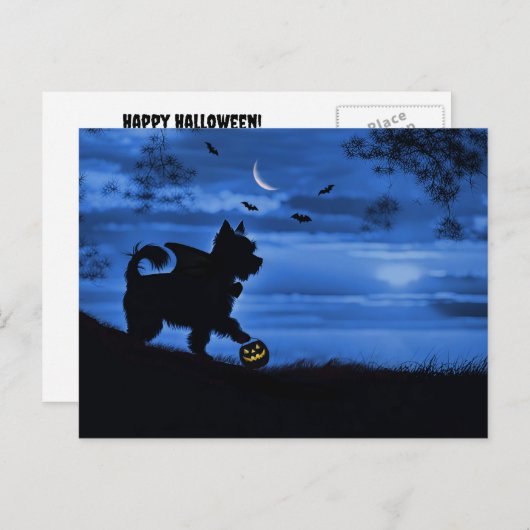 かわいいハロウィーンヨークシャーテリアのトリックまたはトリートメント シーズンポストカード (正面/裏面)