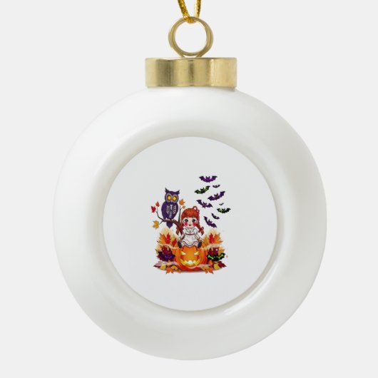 かわいいハロウィーン人形フクロウ セラミックボールオーナメント (正面)
