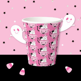 かわいいハロウィーン仲間パターンピンク紙カップ 紙コップ