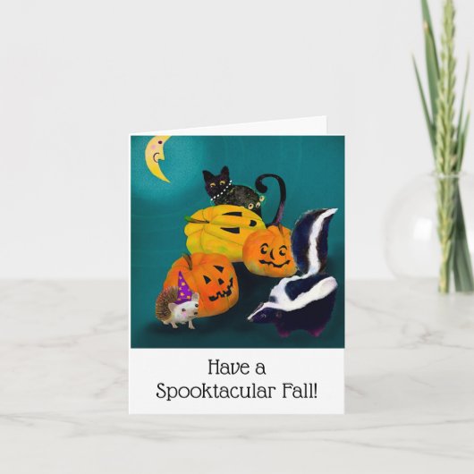 かわいいハロウィーン動物の友空白の達グリーティングカード サンキューカード (正面)