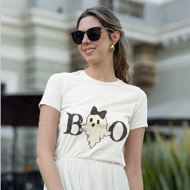 かわいいハロウィーン女性のTシャツ – "Boo"幽霊 トライブレンドＴシャツ