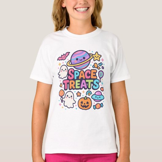 かわいいハロウィーン宇宙トリートウェアユニセックス Tシャツ (正面)