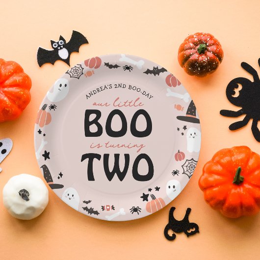 かわいいハロウィーン小さなブー二つの誕生日を回す ペーパープレート
