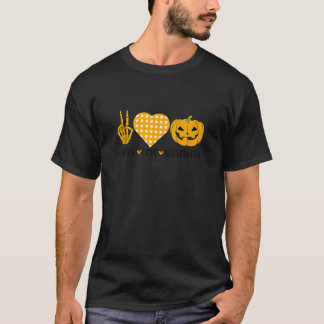 かわいいハロウィーン平和愛とノームの秋の女の子服 Tシャツ