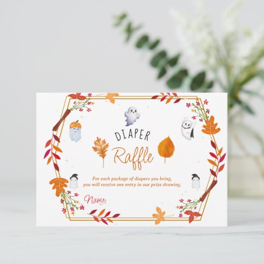かわいいハロウィーン幽霊おむつラッフルベビーシャワー エンクロージャーカード (スタンド正面)