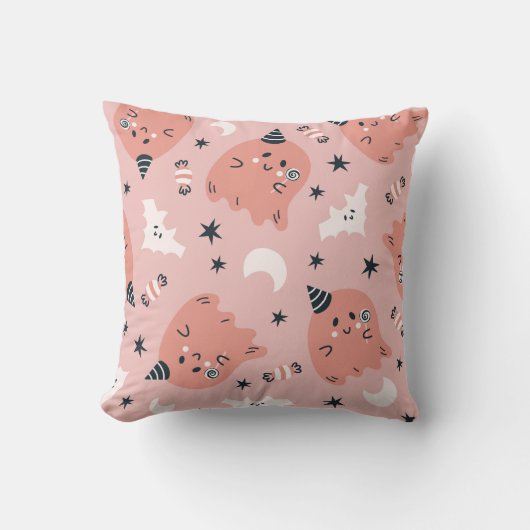 かわいいハロウィーン幽霊こうもりとキャンディ クッション (正面)