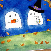 かわいいハロウィーン幽霊たちのグリーンカード、ニコール·ジャネス カード