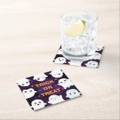 かわいいハロウィーン幽霊たちのトリックまたはトリート スクエアペーパーコースター (インサイチュ)