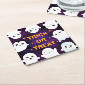 かわいいハロウィーン幽霊たちのトリックまたはトリート スクエアペーパーコースター (アングル)