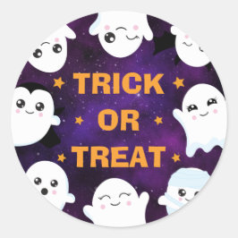 かわいいハロウィーン幽霊たちのトリックまたはトリート ラウンドシール