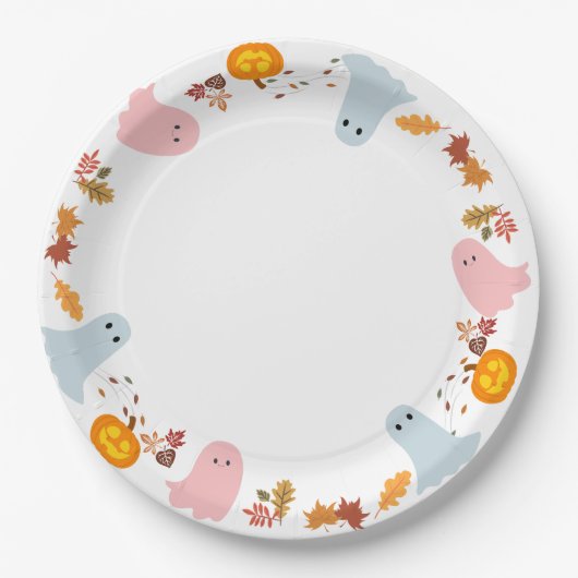 かわいいハロウィーン幽霊とカボチャ ペーパープレート (正面)