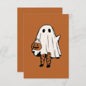 かわいいハロウィーン幽霊とストッキングハロウィーン サンキューカード (正面/裏面)