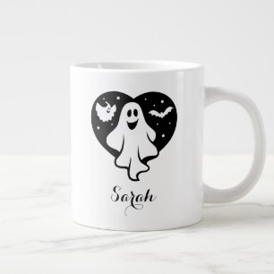 かわいいハロウィーン幽霊とハートとこうもり ジャンボコーヒーマグカップ
