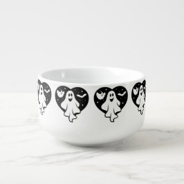 かわいいハロウィーン幽霊とハートとこうもり スープマグ