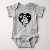 かわいいハロウィーン幽霊とハートとこうもり ベビーボディスーツ (正面)