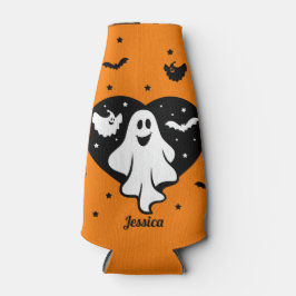 かわいいハロウィーン幽霊とハートとこうもり ボトルクーラー